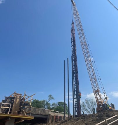 +Driving piles for East abutment of EB US 20 over St Charles Street